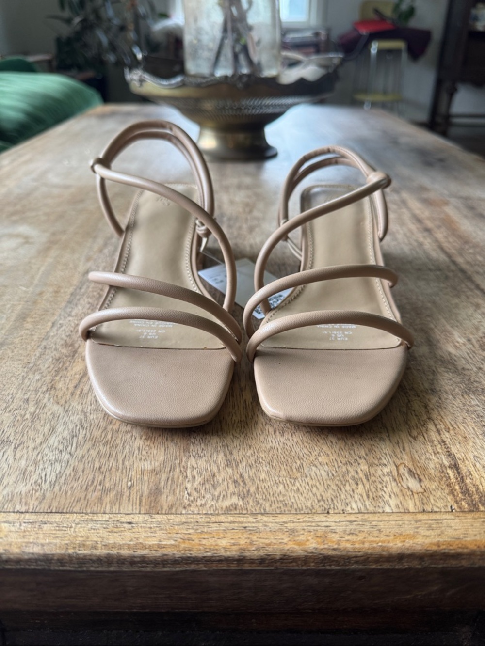 H&M Nude Strappy Square-Toe Heeled Sandals